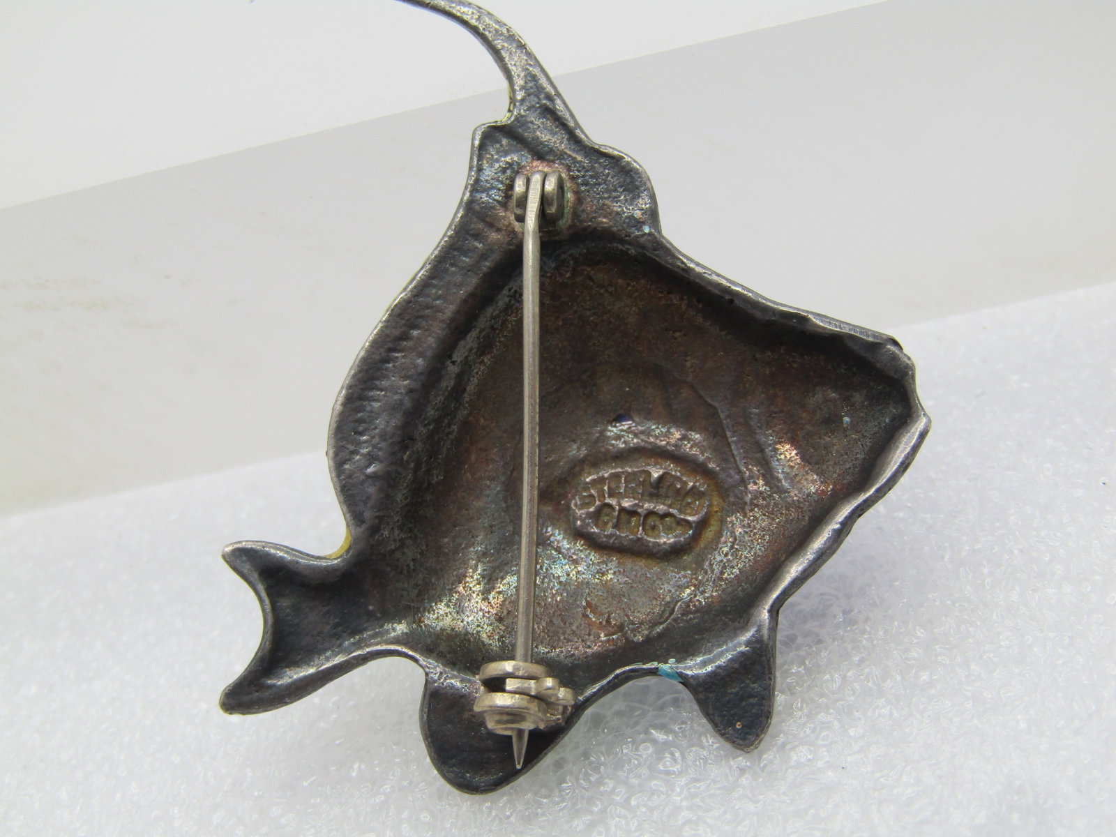 Vintage Sterling Guilloche Fish Brooch, 1940's-1960's, Signed - 4