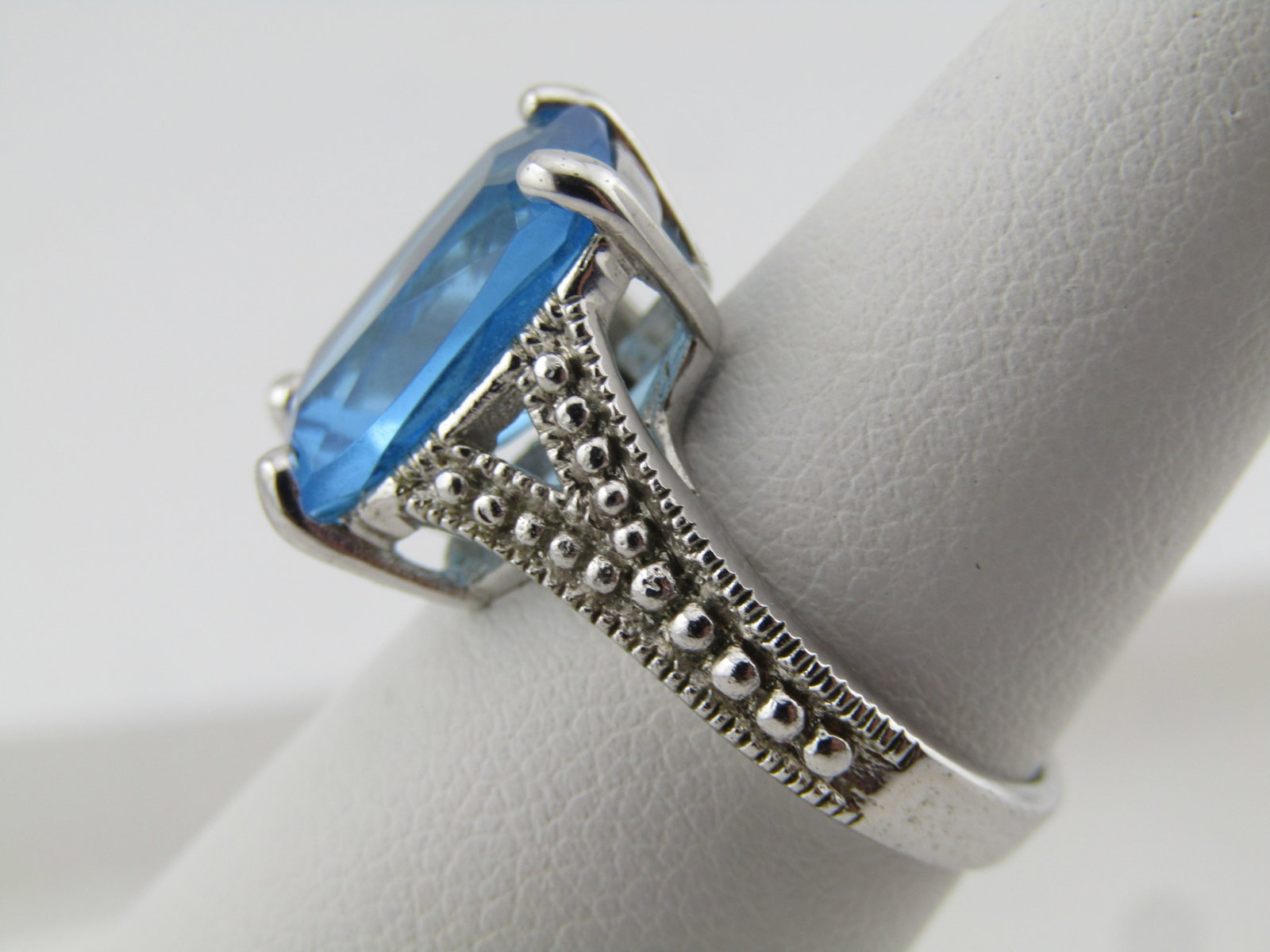 Silver Tone Blue Stone Ring, Sz. 6. 1990's - 2