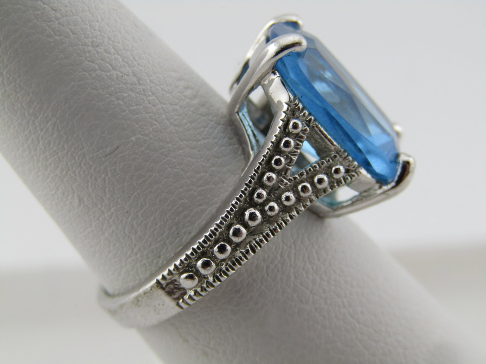 Silver Tone Blue Stone Ring, Sz. 6. 1990's - 3