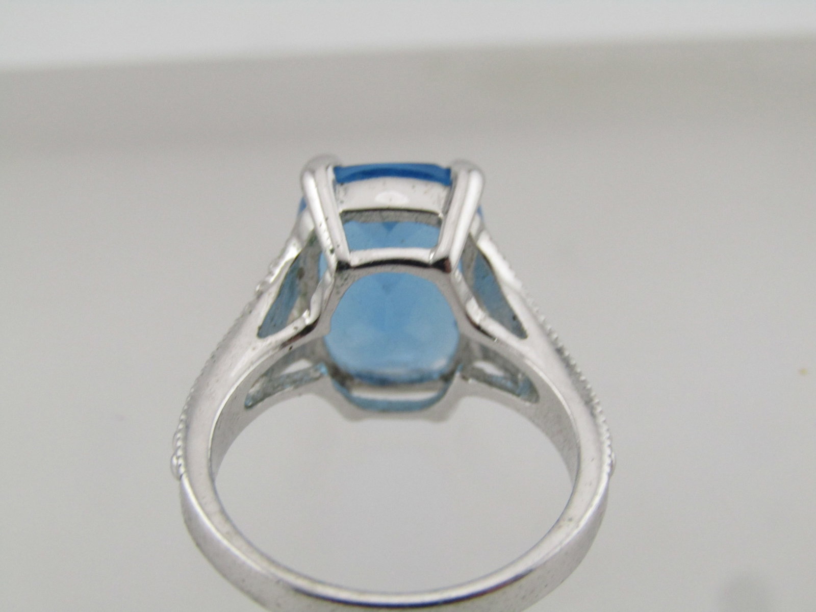 Silver Tone Blue Stone Ring, Sz. 6. 1990's - 4