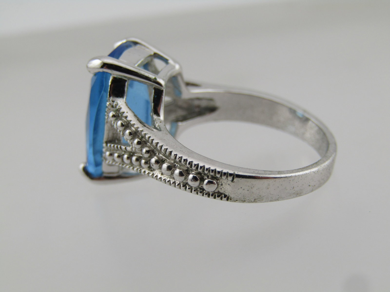 Silver Tone Blue Stone Ring, Sz. 6. 1990's - 5