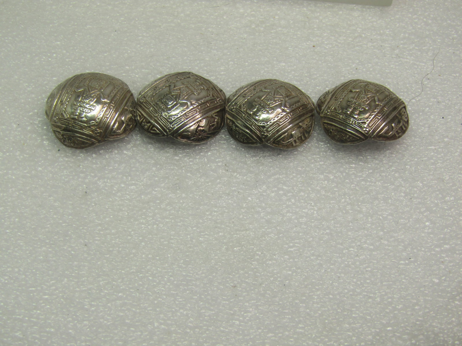 Vintage Four Sterling Peruvian Buttons, 1960's-1970's, Signed OT - 2