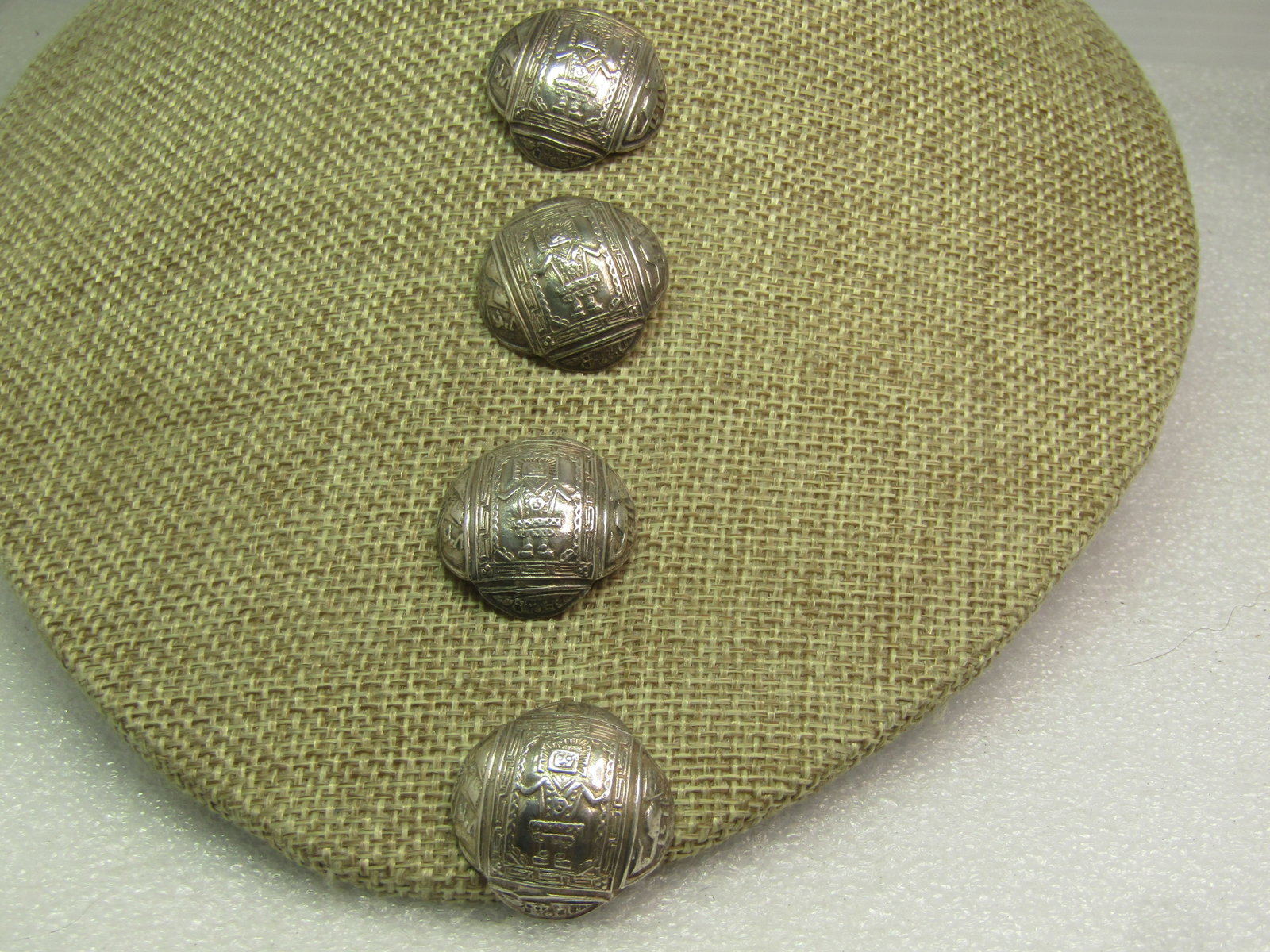 Vintage Four Sterling Peruvian Buttons, 1960's-1970's, Signed OT - 3