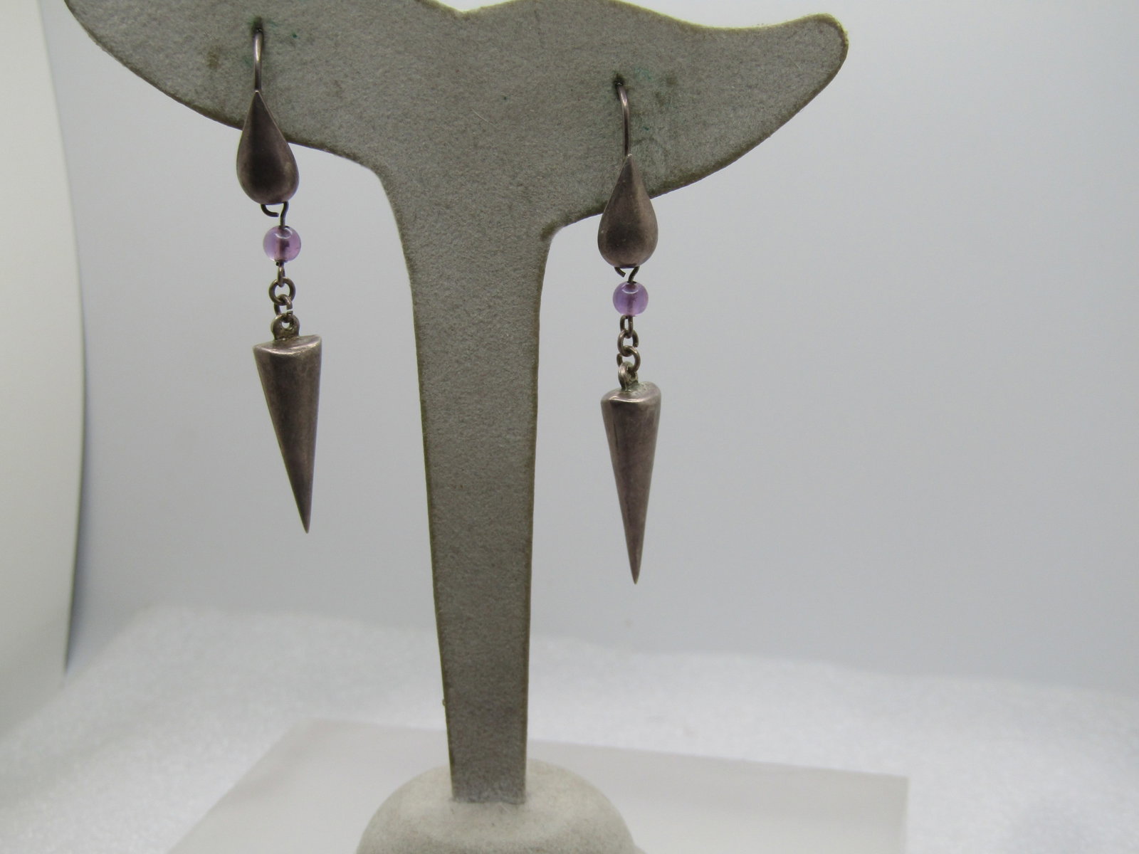 Vintage Sterling Conical Drop Earrings, Pierced, 1990's, Mod and Artsy. - 3