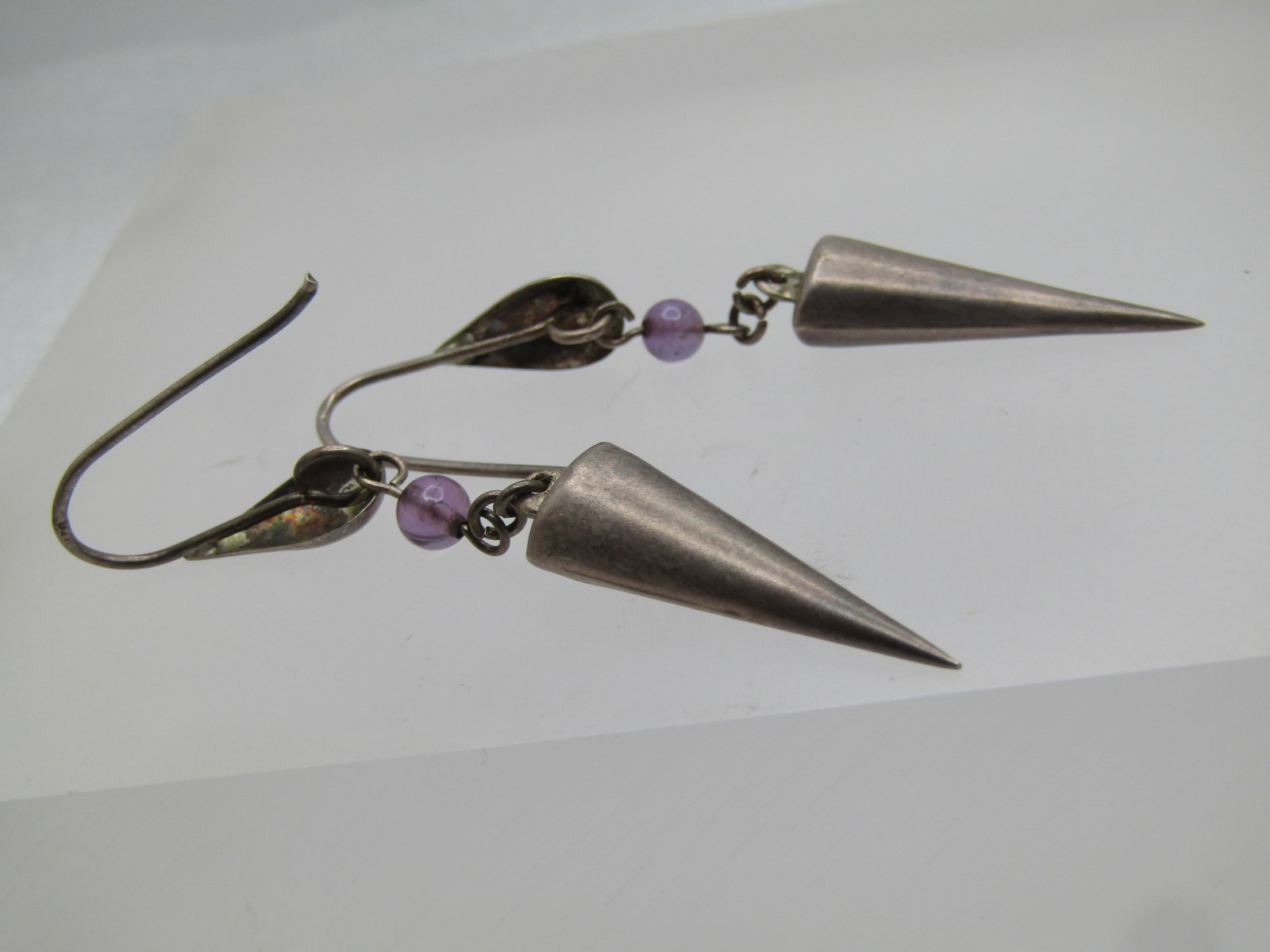 Vintage Sterling Conical Drop Earrings, Pierced, 1990's, Mod and Artsy. - 7