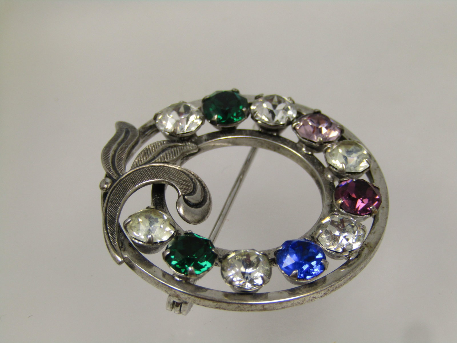 Vintage Sterling Rhinestone Circle Brooch, 1960's-1970's - 3