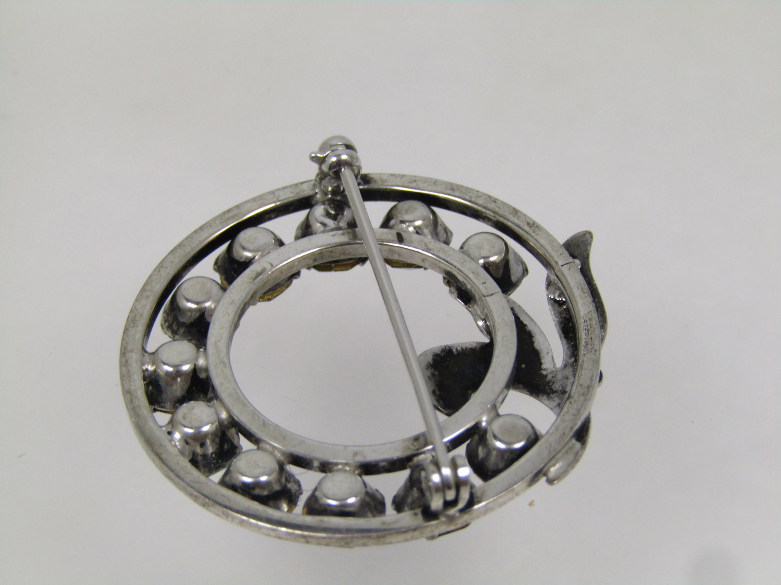 Vintage Sterling Rhinestone Circle Brooch, 1960's-1970's - 4