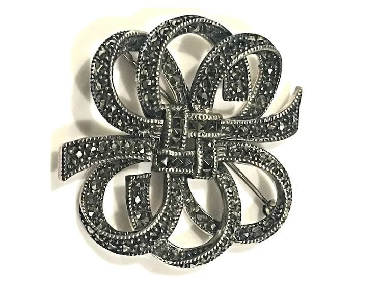 Vintage Judith Jack Sterling Silver Marcasite Ribbon Knot Brooch/Pin - 2