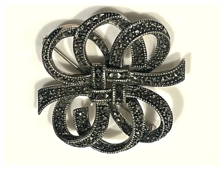 Vintage Judith Jack Sterling Silver Marcasite Ribbon Knot Brooch/Pin - 3