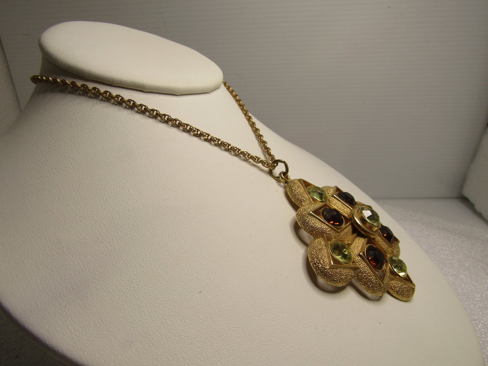 Vintage Brown/Pale Green Rhinestone Necklace, Sarah Coventry, 1960's-1970's, 24" - 2