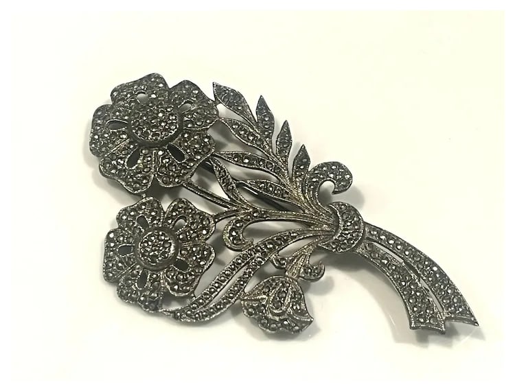 Vintage Sterling Silver Flower Bouquet Pave Set with Marcasite - 2