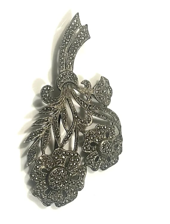 Vintage Sterling Silver Flower Bouquet Pave Set with Marcasite - 3