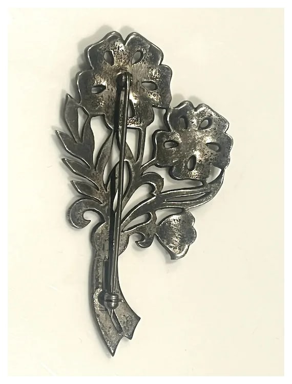 Vintage Sterling Silver Flower Bouquet Pave Set with Marcasite - 4