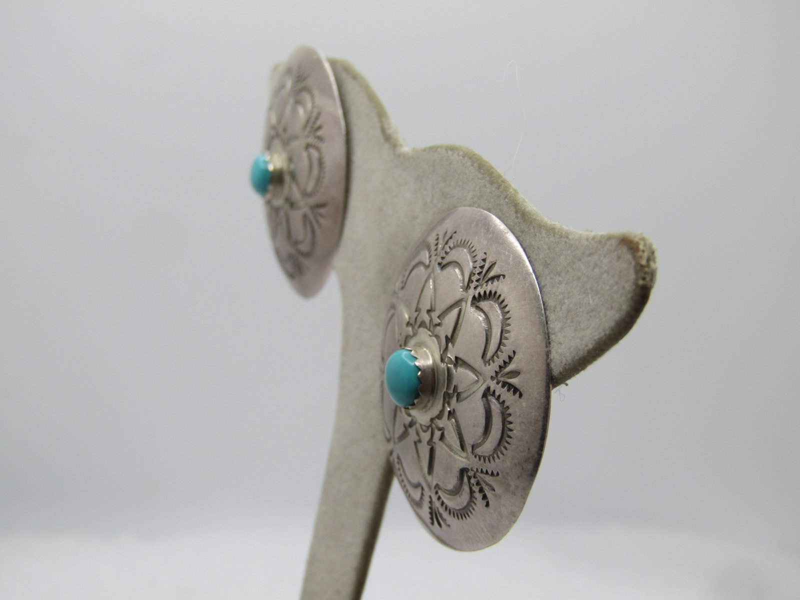 Vintage Sterling Southwestern Concho Turquoise Earrings, Clip, 1960's-1970's - 2