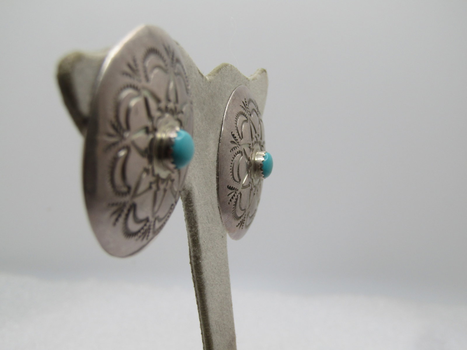 Vintage Sterling Southwestern Concho Turquoise Earrings, Clip, 1960's-1970's - 3
