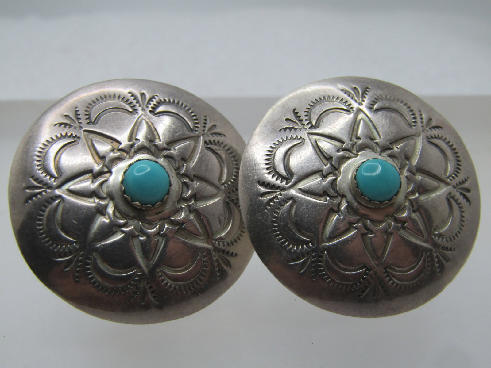 Vintage Sterling Southwestern Concho Turquoise Earrings, Clip, 1960's-1970's - 6