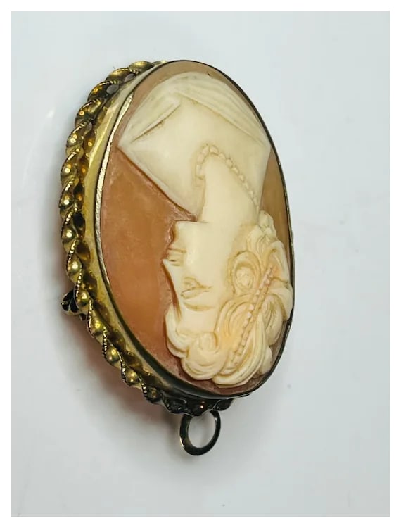 Vintage D'ABROS 12k GF Cameo Brooch/ Pin with Retractable Pendant - 3