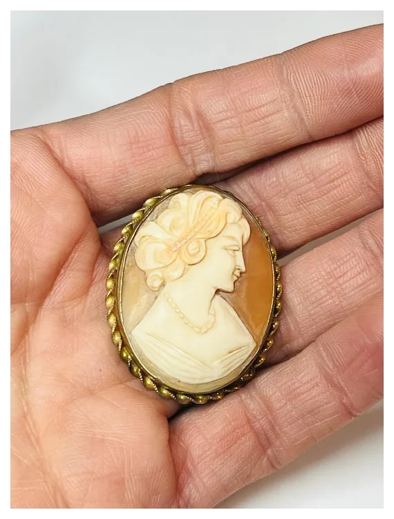 Vintage D'ABROS 12k GF Cameo Brooch/ Pin with Retractable Pendant - 7