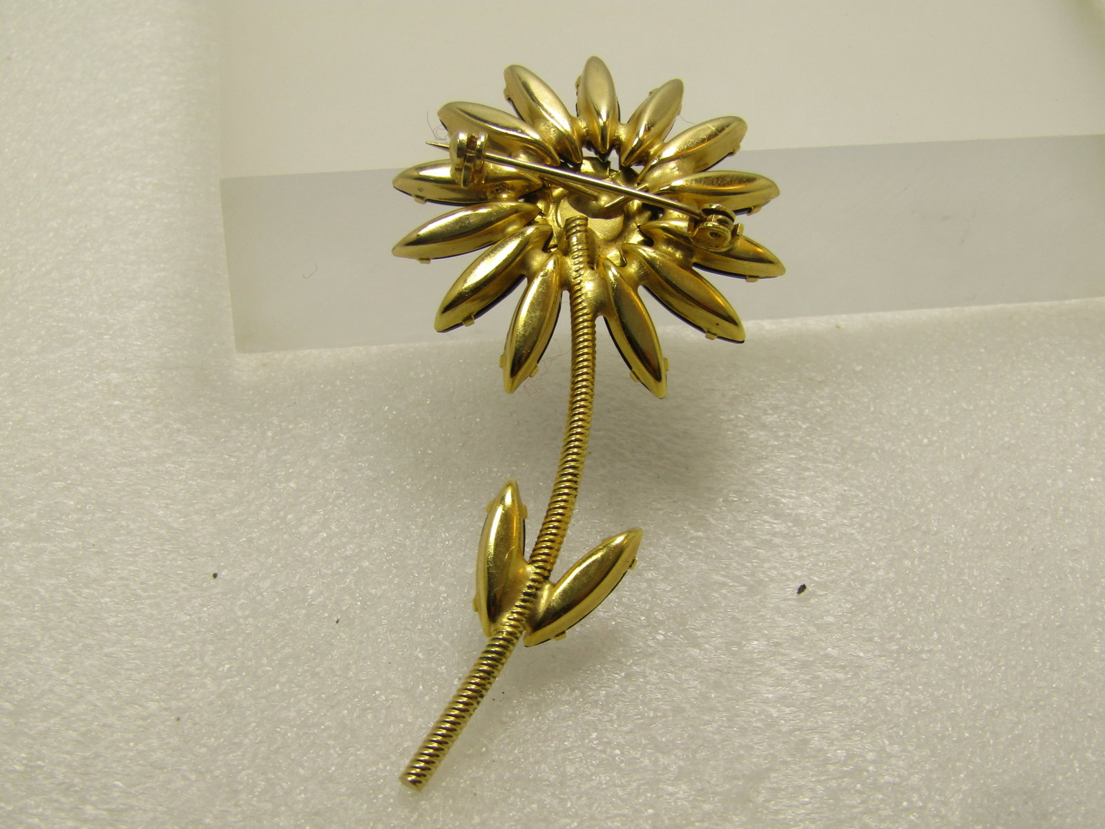 Vintage Rhinestone Floral Stem Brooch, Black Glass, 1960's - 4