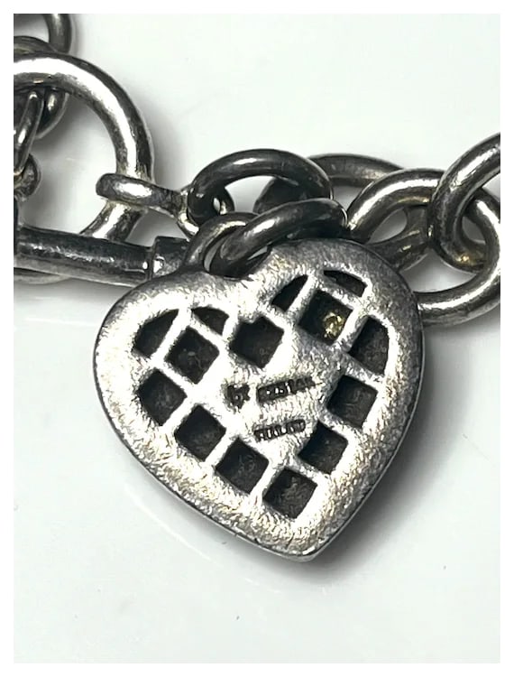 Estate Sterling Silver and 14k Diamond Heart Toggle Charm Bracelet - 5