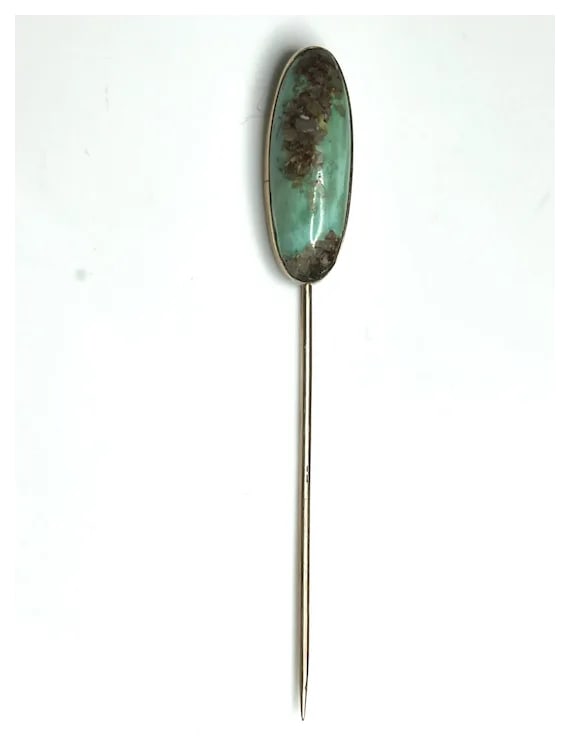 Vintage 10k Gold Stickpin with Oval Turquoise Stone - 2