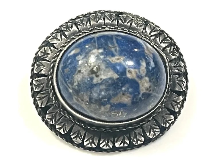 Vintage 800 Silver Lapis Brooch - 2