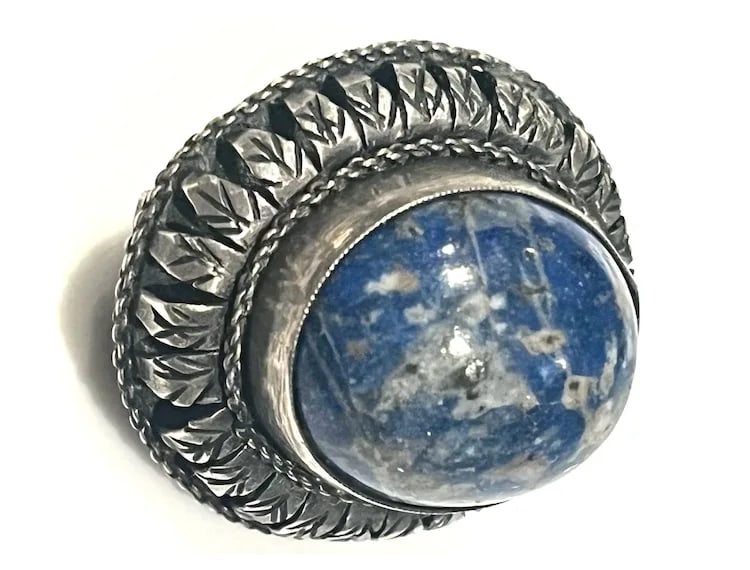 Vintage 800 Silver Lapis Brooch - 3