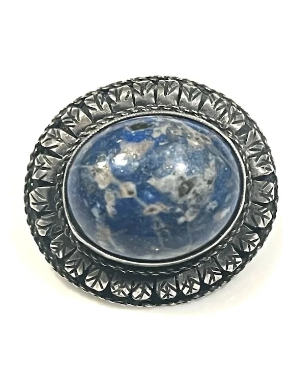 Vintage 800 Silver Lapis Brooch - 4