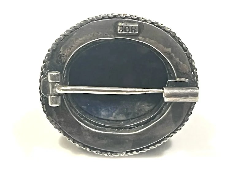 Vintage 800 Silver Lapis Brooch - 5