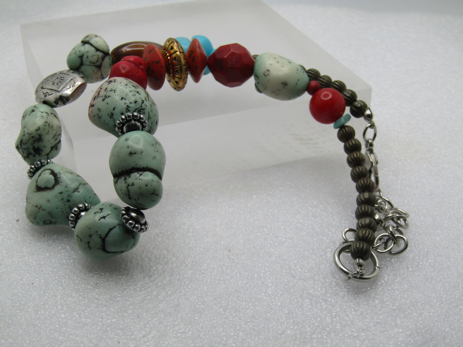 Vintage Faux Turquoise and Coral Necklace, Southwestern, 17-21", 1980's-1990's - 3