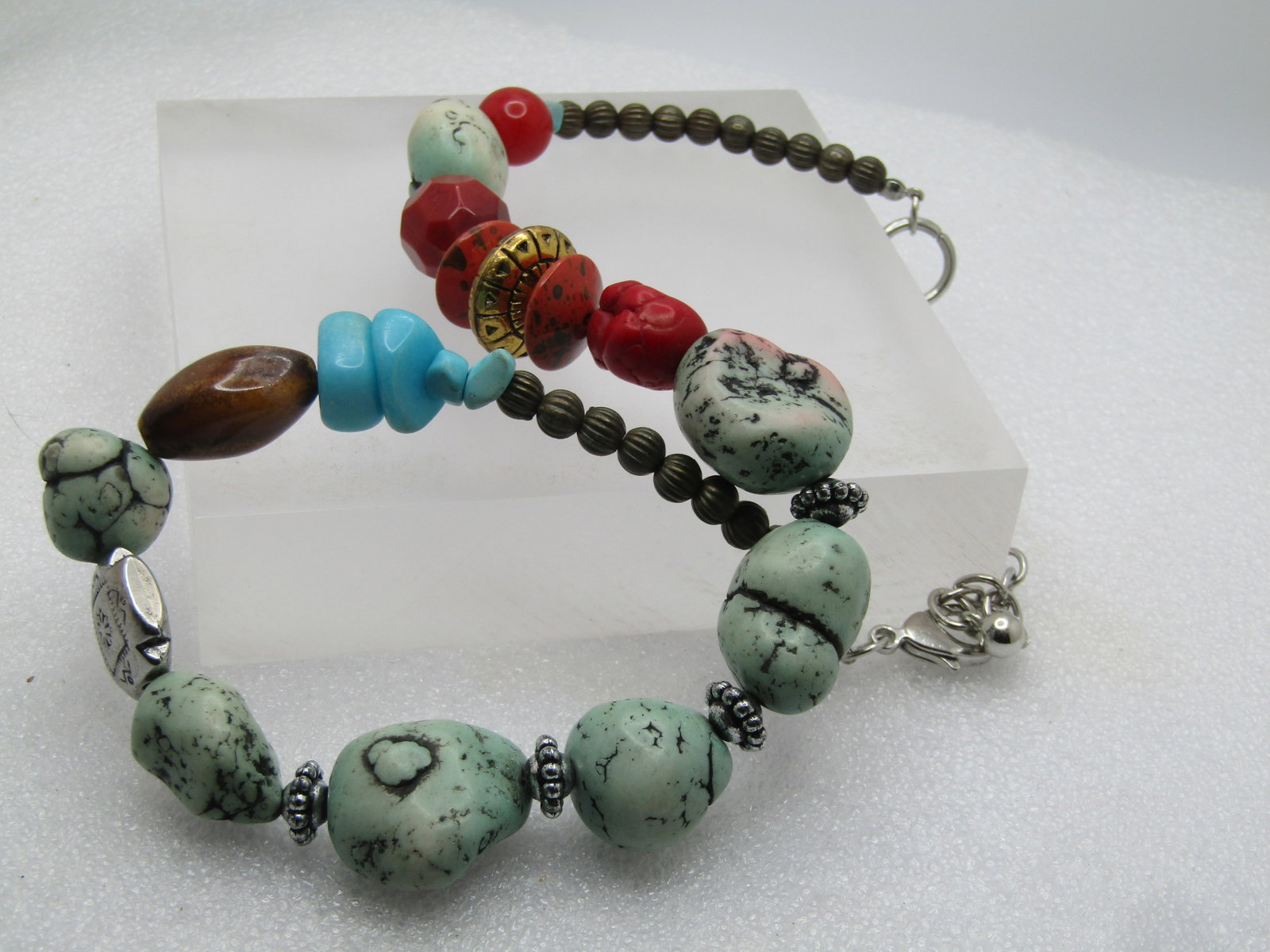 Vintage Faux Turquoise and Coral Necklace, Southwestern, 17-21", 1980's-1990's - 4
