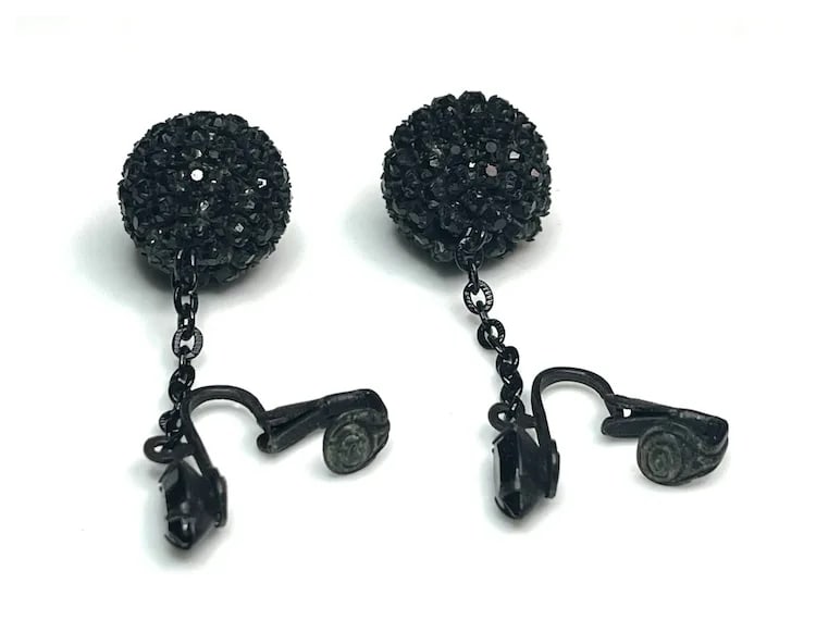 Vintage Rhinestone Sputnik Style Ball Clip-On Statement Earrings - 4