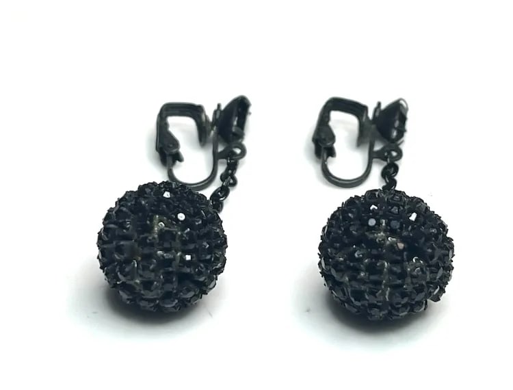 Vintage Rhinestone Sputnik Style Ball Clip-On Statement Earrings - 5