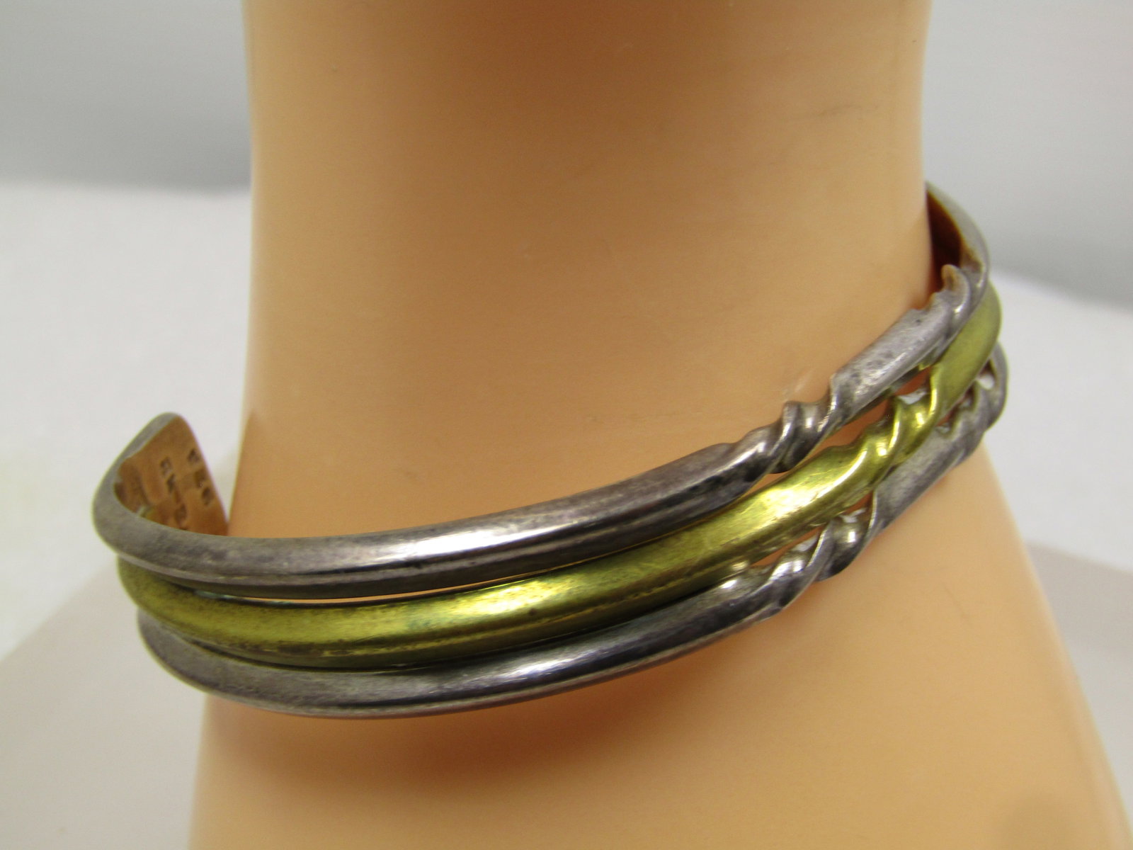 Vintage Sterling and Brass Cuff Bracelet , 7", Mexico 1980', Signed - 3