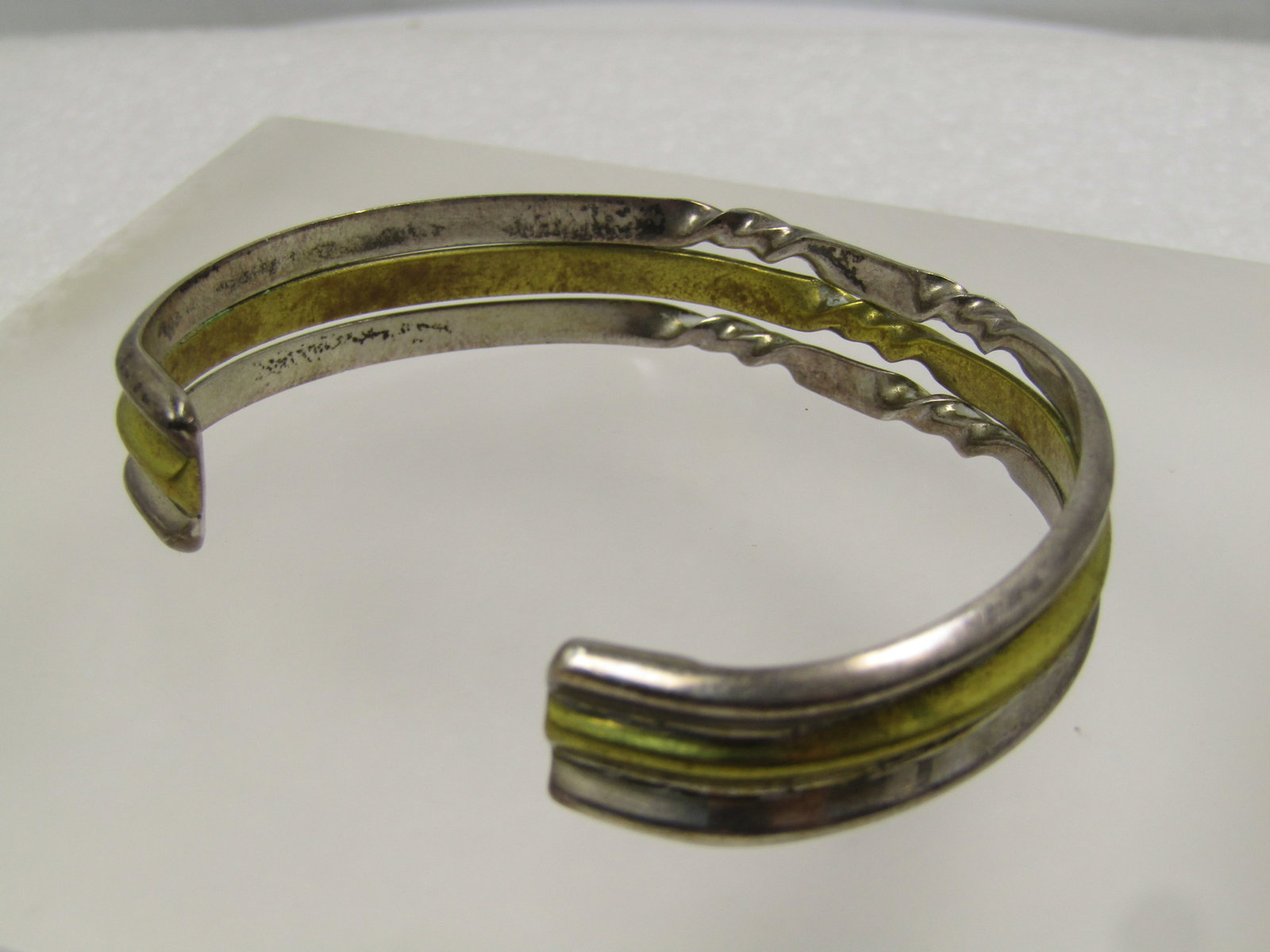 Vintage Sterling and Brass Cuff Bracelet , 7", Mexico 1980', Signed - 4