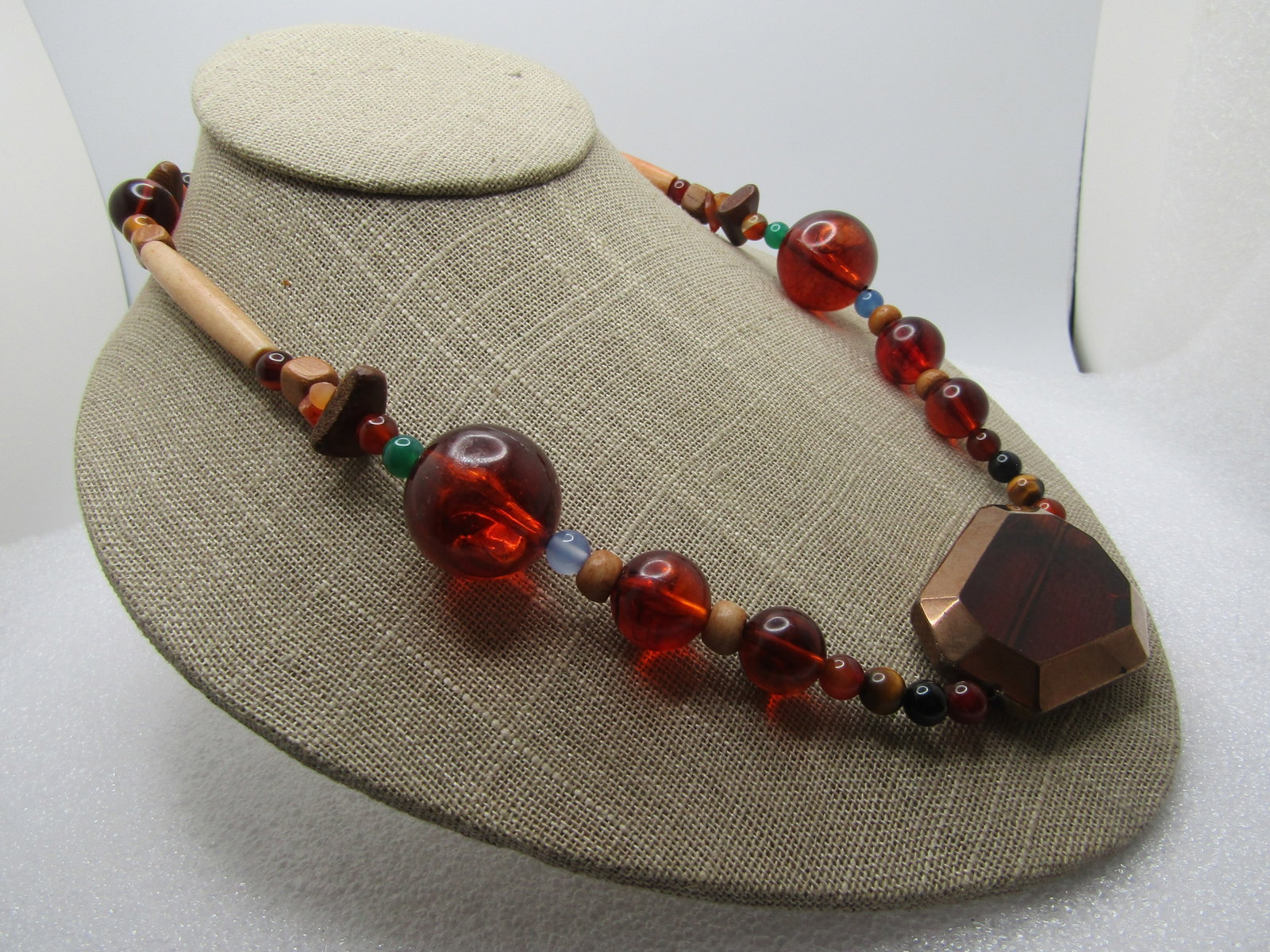 Vintage Mixed Beaded Necklace, Tiger's Eye Plus 19.5", 1960's-1970's - 3