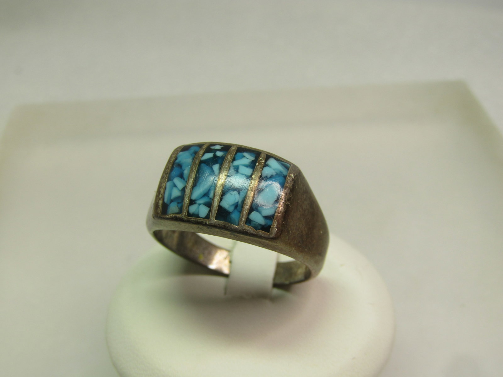 Vintage Southwestern Sterling Inlaid Turquoise Chip Ring, Sz. 11.5 Men's/Unisex, 1960's-1970's - 3