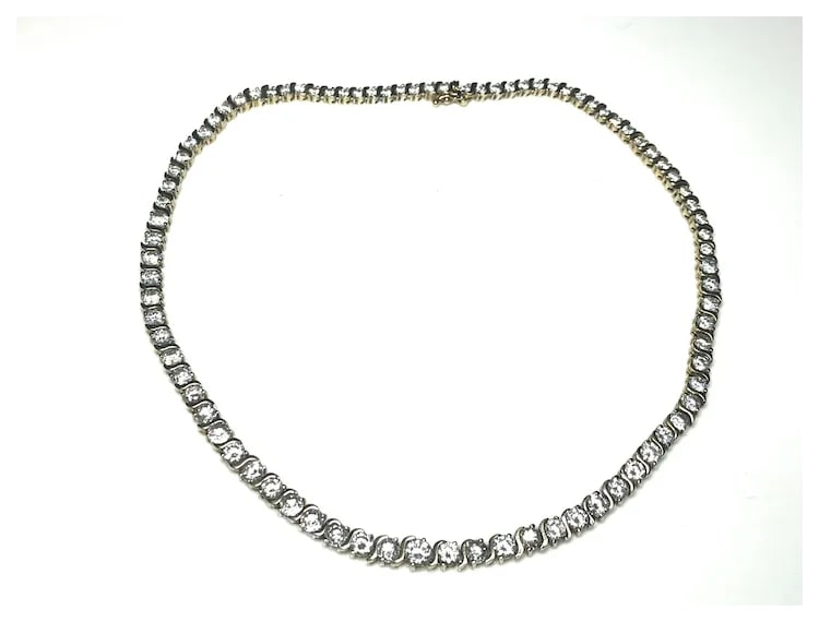Estate Sterling Silver Gold Plated Graduated Tennis Necklace - 3