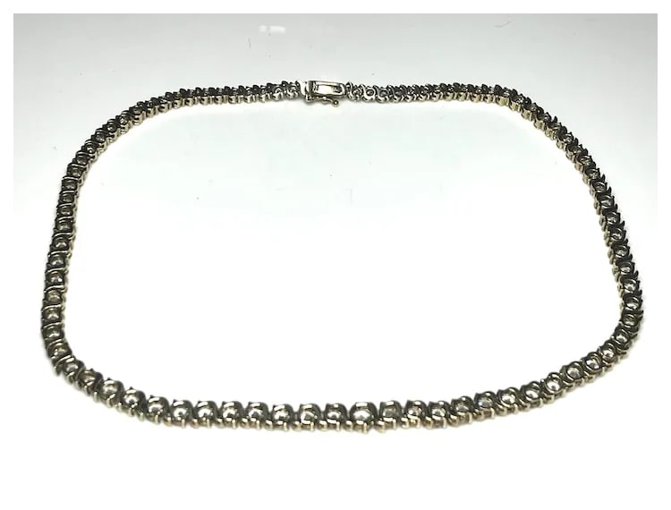 Estate Sterling Silver Gold Plated Graduated Tennis Necklace - 4