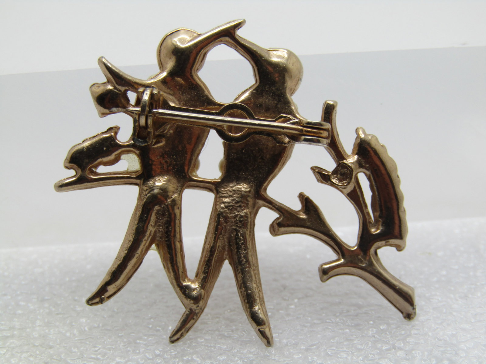 Vintage Lovebirds Brooch on Branch, 1960's-1970's, Rhinestones/Faux Pearl - 4