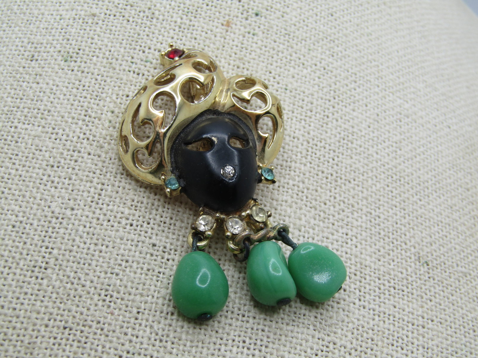 Vintage Blackmoor Woman Brooch Dangles and Rhinestones, Mid-Century, 2.5" - 2