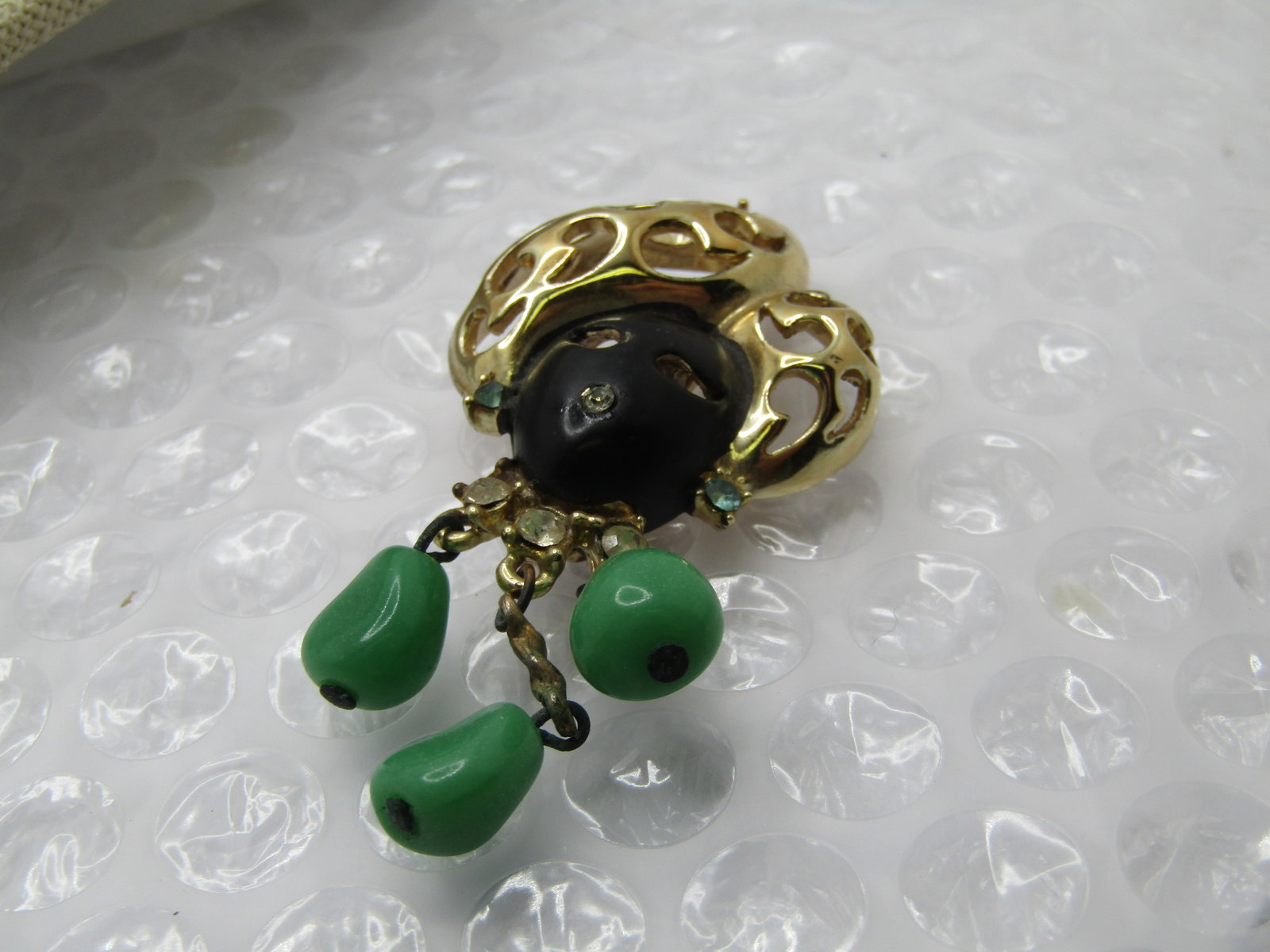 Vintage Blackmoor Woman Brooch Dangles and Rhinestones, Mid-Century, 2.5" - 5