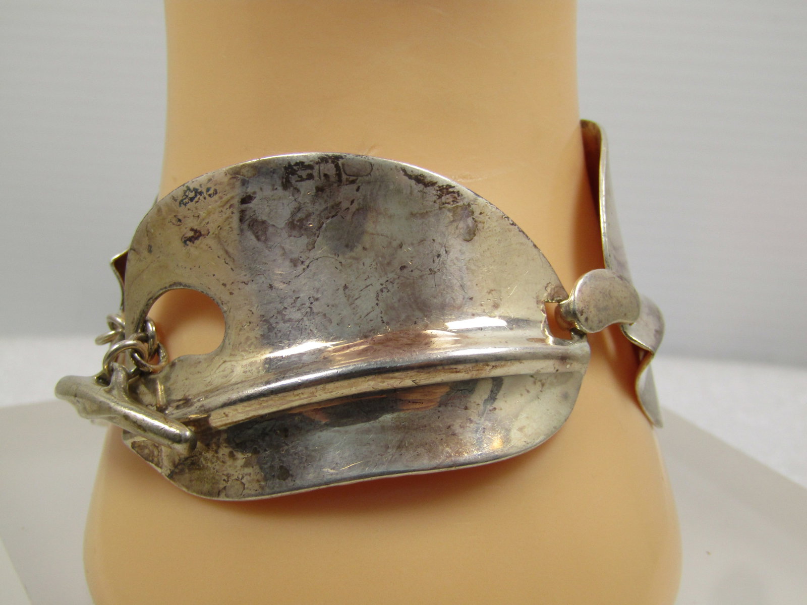 Vintage Sterling Wide Modernist Bracelet Toggle Clasp, Signed RGN, 1990's - 4