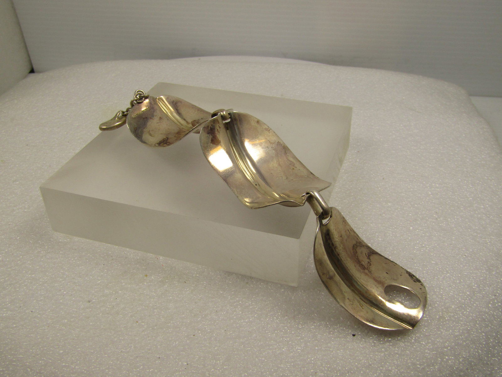 Vintage Sterling Wide Modernist Bracelet Toggle Clasp, Signed RGN, 1990's - 6