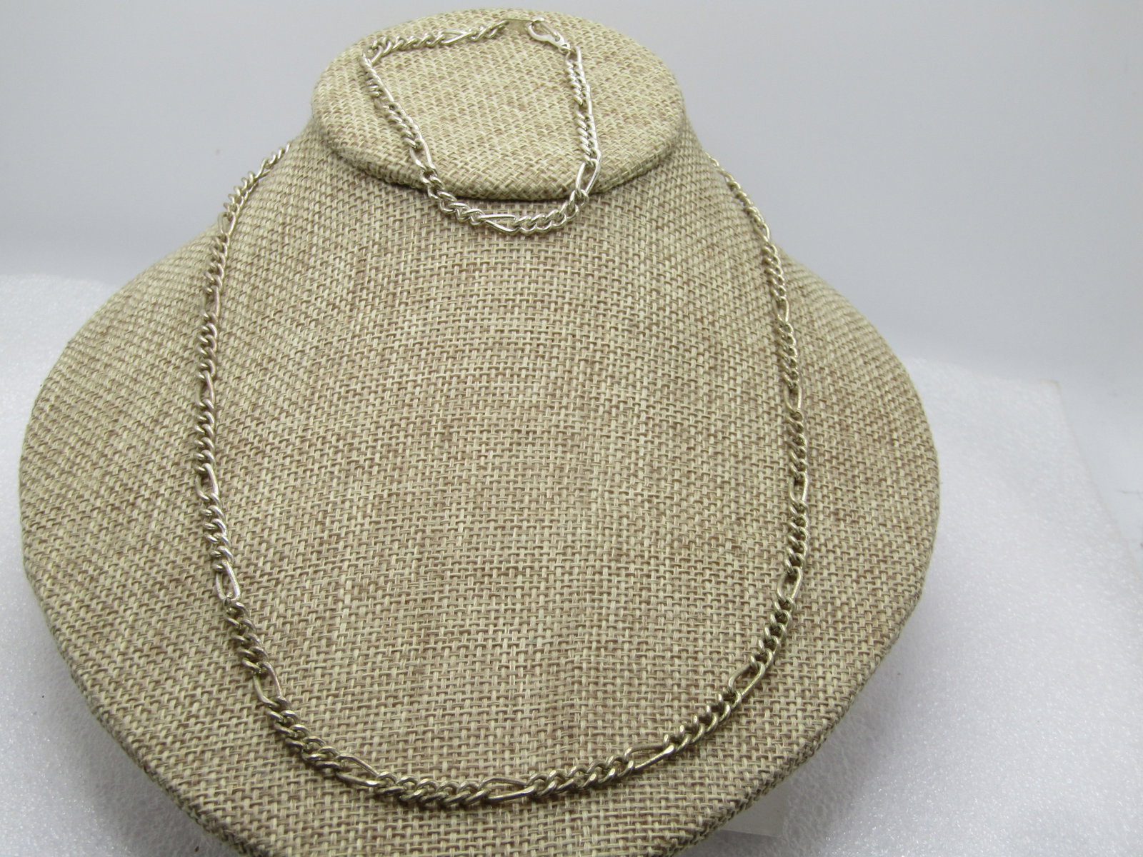 Vintage Figaro Link Necklace/Bracelet Set, 19"/7", Silver tone , 1960's-1970's - 3