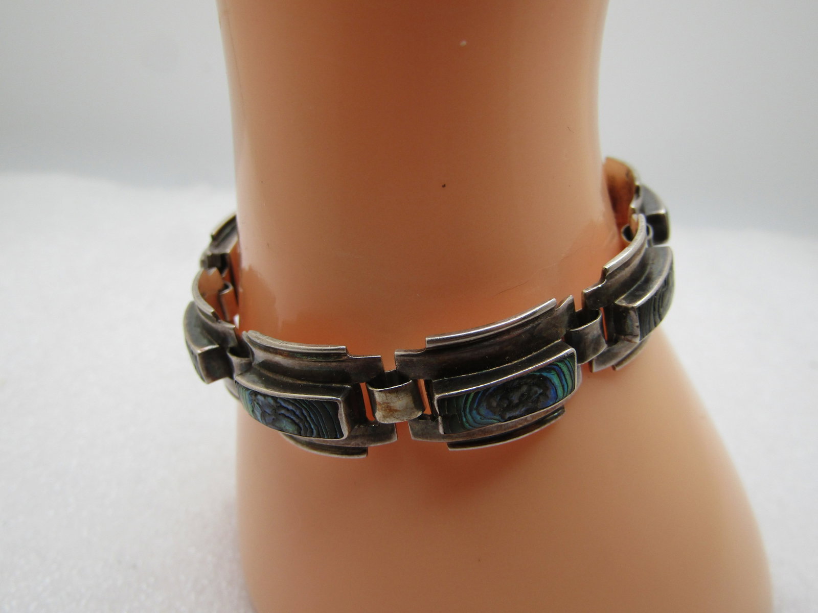 Vintage Sterling Southwestern Inlaid Abalone Bracelet, 6.5", 1960's-1970's, Mexico, Signed - 3