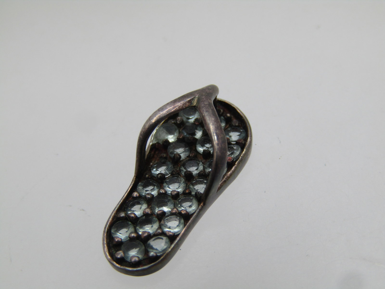 Vintage Sterling Silver Flip Flop Pendant/Charm, Blue Glass Stones, 1980's-1990's - 2