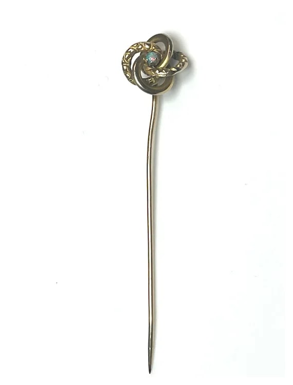 Vintage 9k Gold Fire Opal Love Knot Stickpin - 2