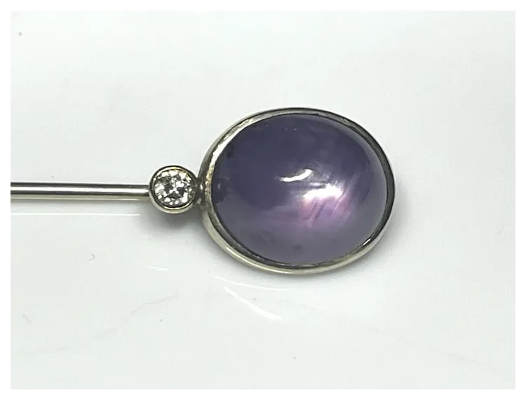 Vintage 14k Gold Amethyst Cabochon and Diamond Stickpin - 5