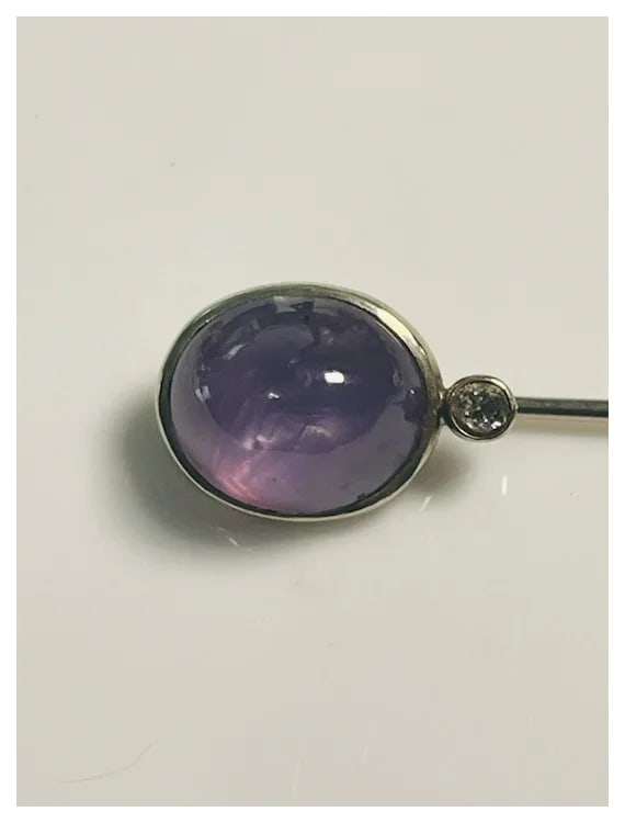 Vintage 14k Gold Amethyst Cabochon and Diamond Stickpin - 6